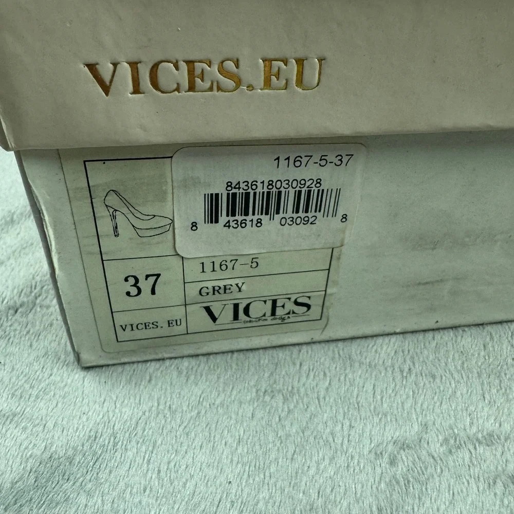 Vices Grey‎ Faux Suede Platform Pumps Stiletto Heels 1167-5 Size 37